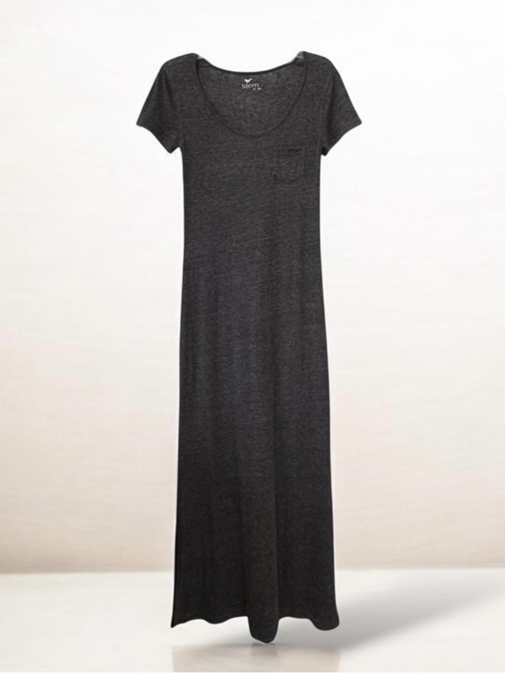 💕Stem Short Sleeve T-Shirt Maxi Dress Side Slits Scoopneck • CHARCOAL GRAY • XS